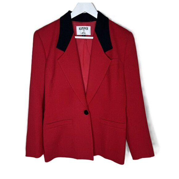 Vintage 90s Women's 100% Wool Red Power Suit Blazer, Single Button, Size 4 - Picture 1 of 10
